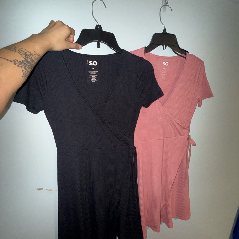 SO Black and Pink Flutter Sleeve Wrap Mini Dress